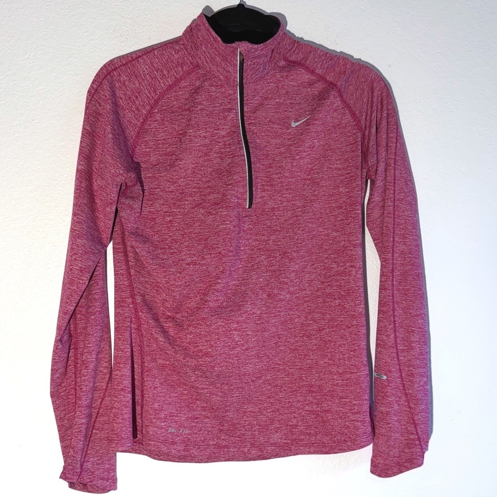 Nike Dri-FIT Womens Medium Pink Heather Quarter Zip Long Sleeve Running Top M